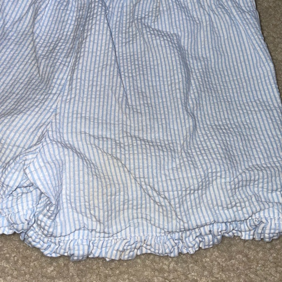 Bella Bliss Light Blue and White Seersucker Striped Ruffle Shorts - Picture 3 of 5